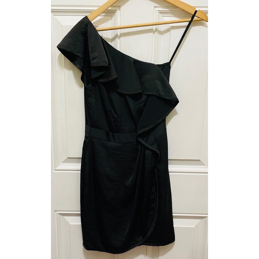 BCBGeneration Black One Shoulder Ruffle Dress Party Cocktail Women's